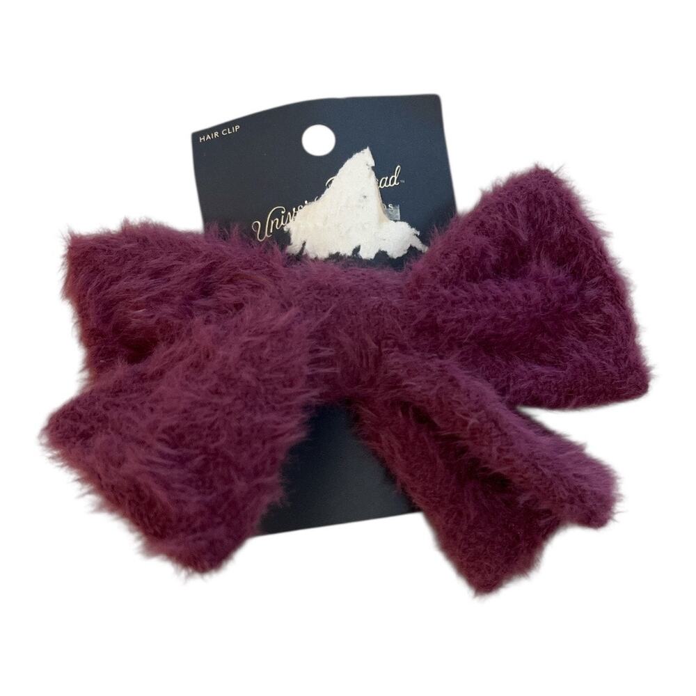 Universal Thread Fuzzy Bow Hair Barrette Hair Clip Purple